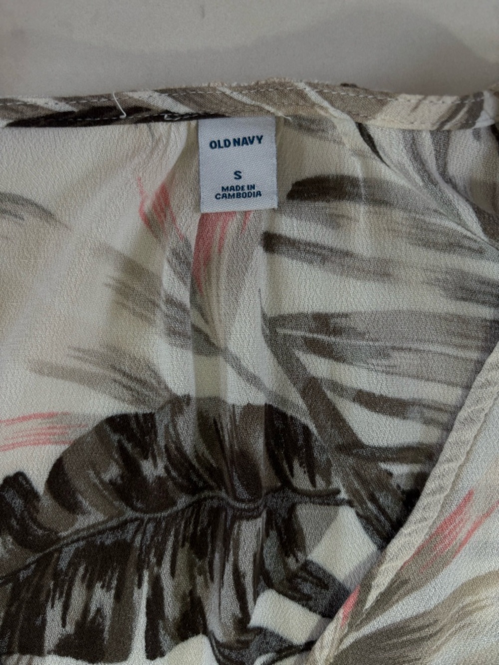 Old Navy White Tropical-Print Long Sleeve Wrap Dress with Brown and Pink Accents - Picture 13 of 16